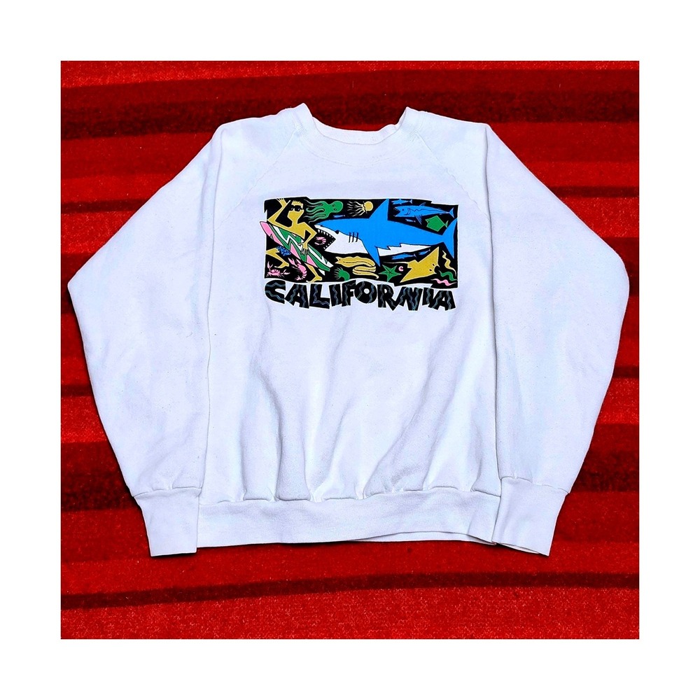 80s California Neon Surf Boxy Cropped Crew Sweatshirt Pop Art Vintage